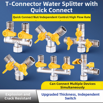 Mosazný rozdělovač vody na kohútik, 1 vstup 3 výstupy, závitové pripojenie, 0–90°C