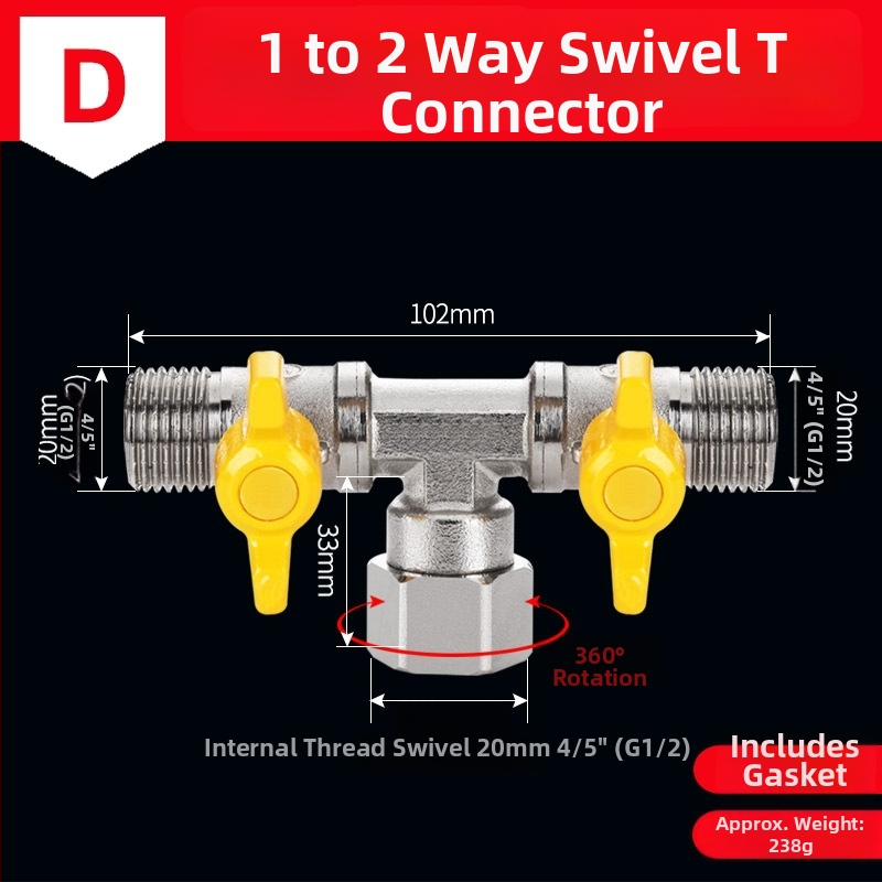 Mosazný rozdělovač vody na kohútik, 1 vstup 3 výstupy, závitové pripojenie, 0–90°C