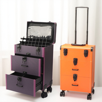 Кутия за татуировка и козметика с издърпваща дръжка и заключване, мултислойна кутия за ноктопластика и грим, Braunberg, пролет 2024, материал: супер влакна + дърво