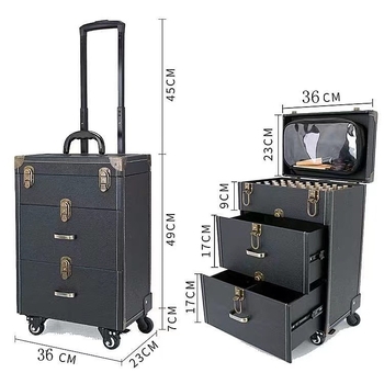 Кутия за татуировка и козметика с издърпваща дръжка и заключване, мултислойна кутия за ноктопластика и грим, Braunberg, пролет 2024, материал: супер влакна + дърво