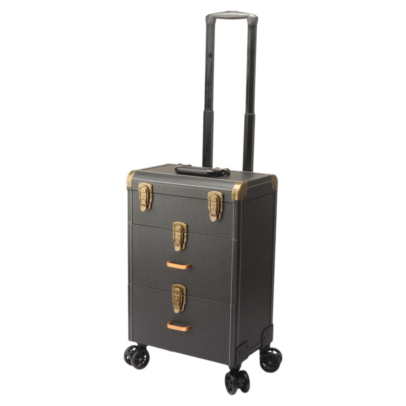 Кутия за татуировка и козметика с издърпваща дръжка и заключване, мултислойна кутия за ноктопластика и грим, Braunberg, пролет 2024, материал: супер влакна + дърво