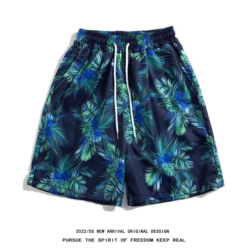 Σορτς με φλοράλ εκτύπωση - χαλαρή γραμμή, μισού μήκους, κοπή τύπου τρομπέτα, 95% σπάντεξ μικροελαστικότητα, Καλοκαίρι