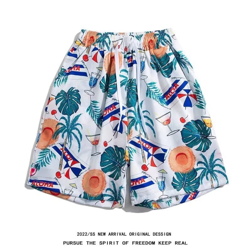 Σορτς με φλοράλ εκτύπωση - χαλαρή γραμμή, μισού μήκους, κοπή τύπου τρομπέτα, 95% σπάντεξ μικροελαστικότητα, Καλοκαίρι