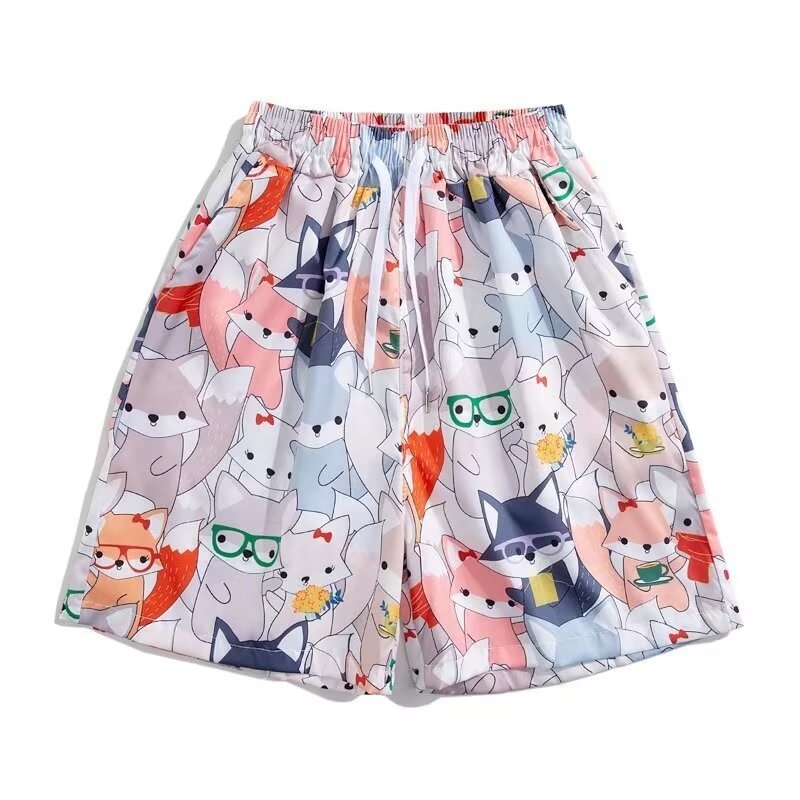 Σορτς με φλοράλ εκτύπωση - χαλαρή γραμμή, μισού μήκους, κοπή τύπου τρομπέτα, 95% σπάντεξ μικροελαστικότητα, Καλοκαίρι