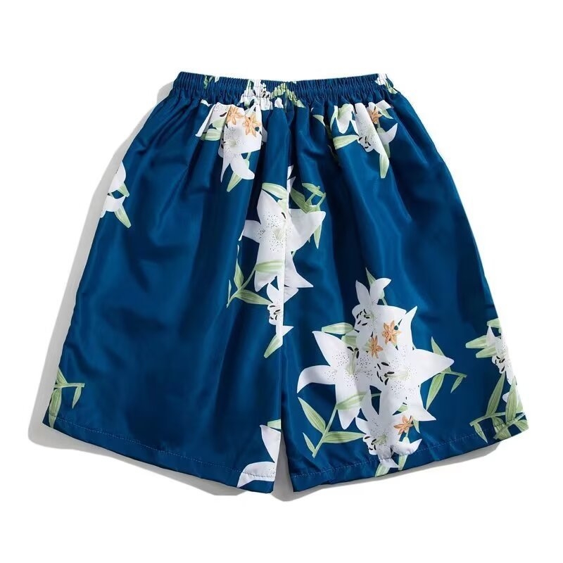 Σορτς με φλοράλ εκτύπωση - χαλαρή γραμμή, μισού μήκους, κοπή τύπου τρομπέτα, 95% σπάντεξ μικροελαστικότητα, Καλοκαίρι