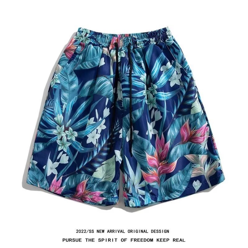 Σορτς με φλοράλ εκτύπωση - χαλαρή γραμμή, μισού μήκους, κοπή τύπου τρομπέτα, 95% σπάντεξ μικροελαστικότητα, Καλοκαίρι