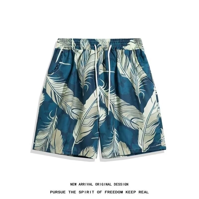 Σορτς με φλοράλ εκτύπωση - χαλαρή γραμμή, μισού μήκους, κοπή τύπου τρομπέτα, 95% σπάντεξ μικροελαστικότητα, Καλοκαίρι