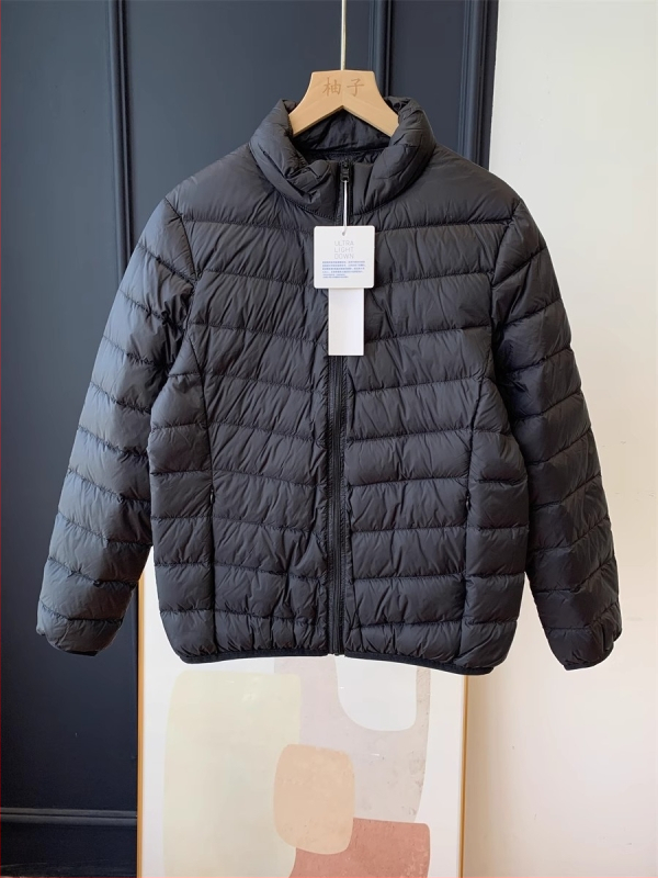 Jachetă subțire din nylon cu puf de rață alb, 85-90% conținut, guler înalt, fermoar