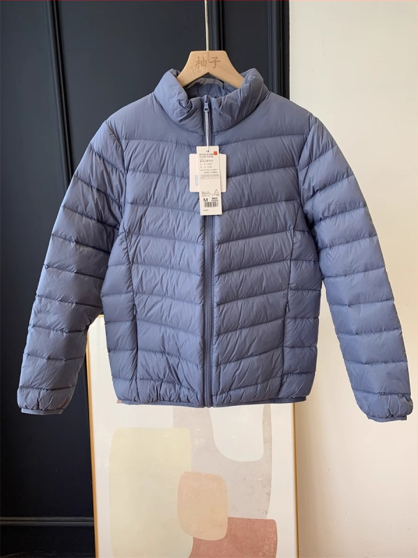 Jachetă subțire din nylon cu puf de rață alb, 85-90% conținut, guler înalt, fermoar