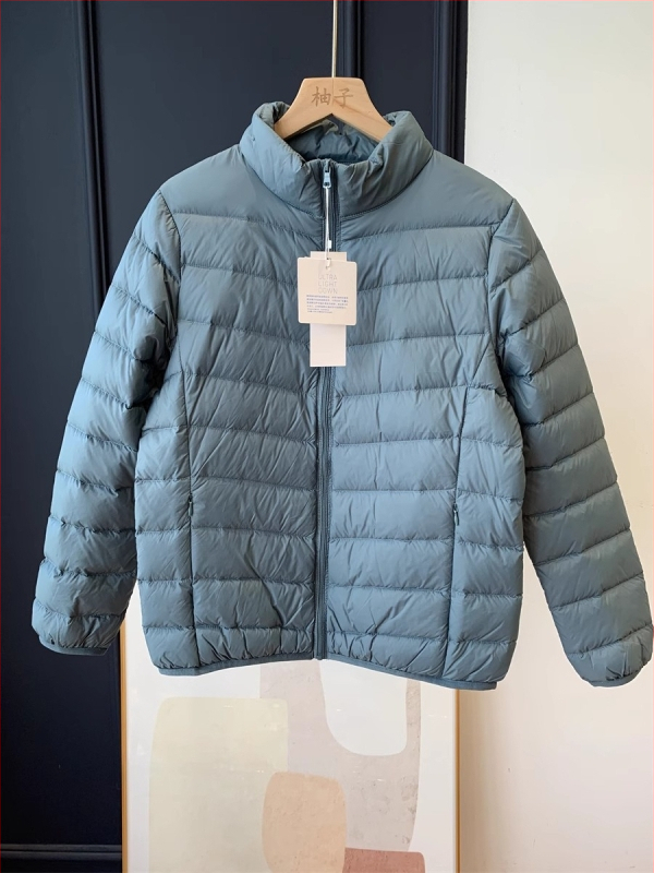 Jachetă subțire din nylon cu puf de rață alb, 85-90% conținut, guler înalt, fermoar