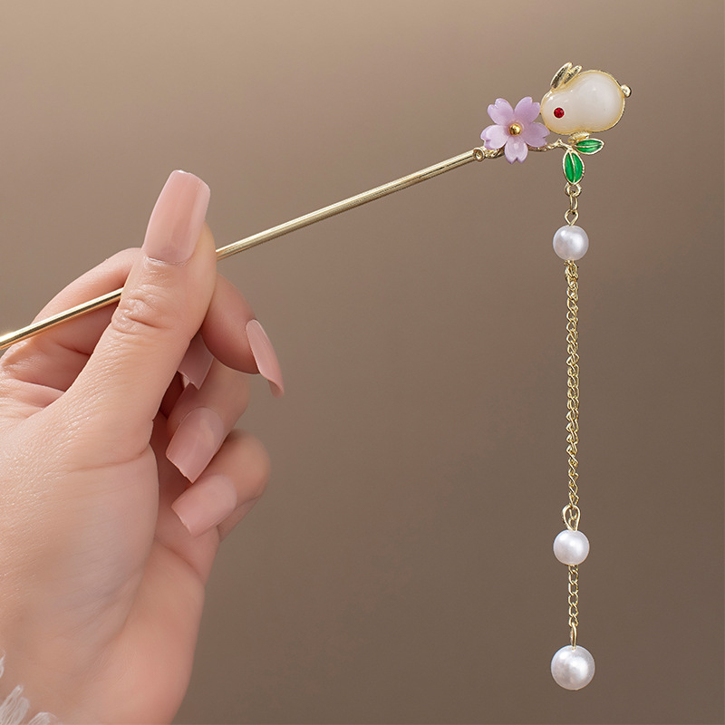 Clamă de păr din aliaj cu floare magnolie și ciucuri, stil nou chinezesc, finisaj electroplatat, personalizare disponibilă