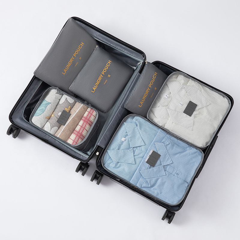 Hat darabos utazási tároló kocka alakú táskák szettje, Oxford anyagból, multifunkcionális, fehérneműk, kozmetikumok és ruházat számára