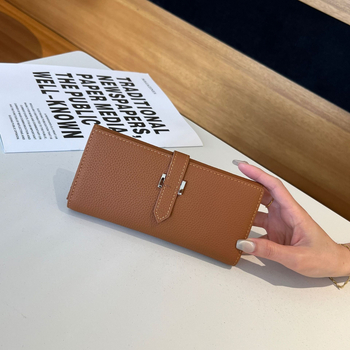 Γυναικείο μακρύ πορτοφόλι από γνήσιο δέρμα, δέρμα πρώτης στρώσης αγελάδας, επένδυση από καμβά, στυλ αστικός μινιμαλισμός, 2025