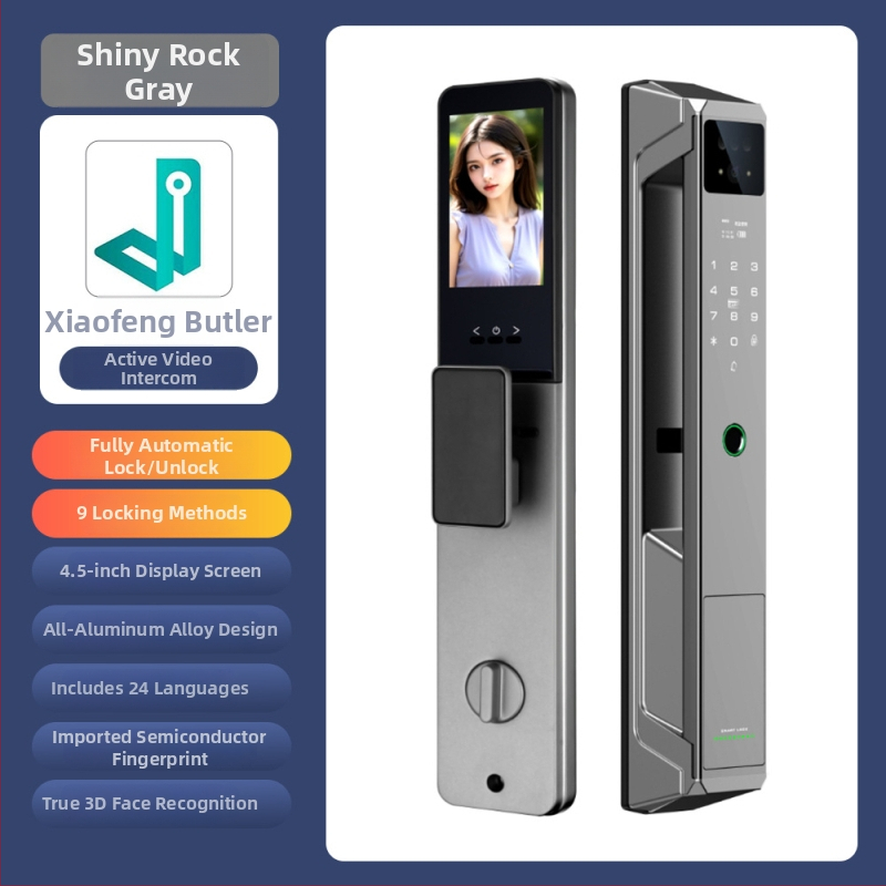 Умна брава за врата с пръстов отпечатък, палмови вени и лицево разпознаване, видео домофон и парола — 100 отпечатъка; >10 000 отключвания; <0,5 с сканиране; вероятност за фалшиви опити <0,001%; работна температура -20°C…85°C