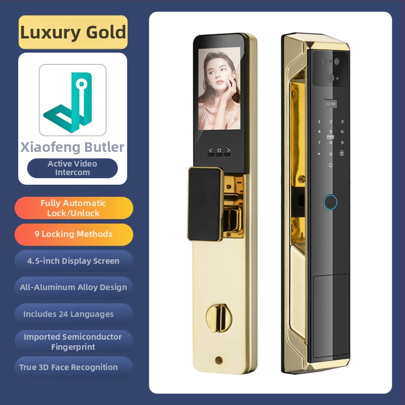 Умна брава за врата с пръстов отпечатък, палмови вени и лицево разпознаване, видео домофон и парола — 100 отпечатъка; >10 000 отключвания; <0,5 с сканиране; вероятност за фалшиви опити <0,001%; работна температура -20°C…85°C