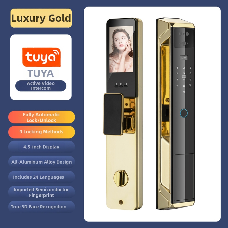 Умна брава за врата с пръстов отпечатък, палмови вени и лицево разпознаване, видео домофон и парола — 100 отпечатъка; >10 000 отключвания; <0,5 с сканиране; вероятност за фалшиви опити <0,001%; работна температура -20°C…85°C