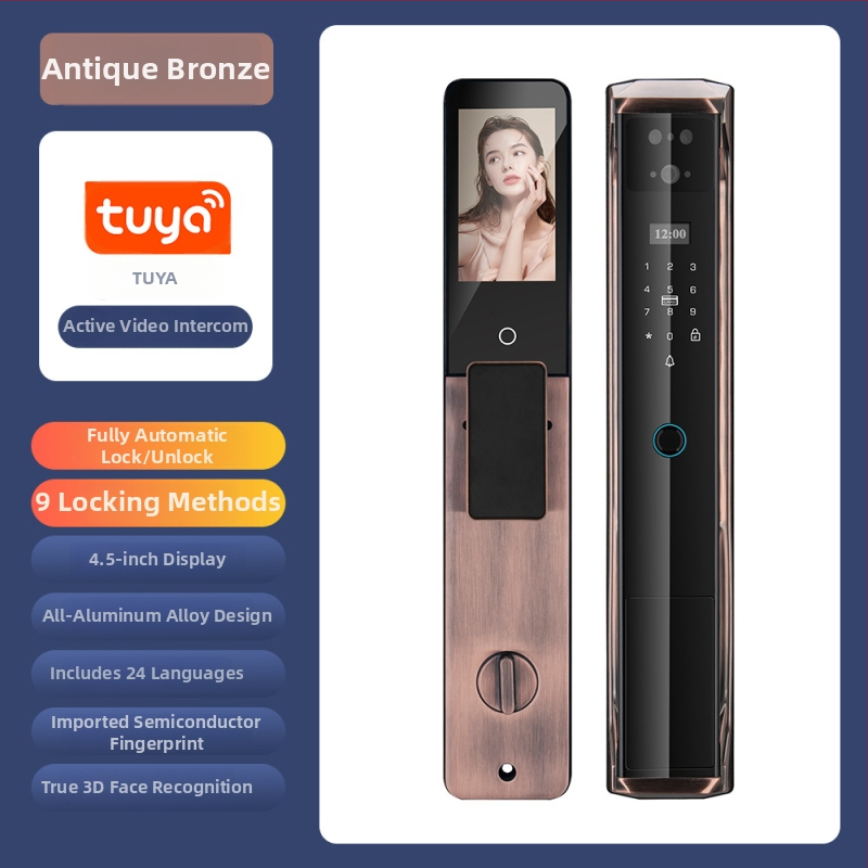 Умна брава за врата с пръстов отпечатък, палмови вени и лицево разпознаване, видео домофон и парола — 100 отпечатъка; >10 000 отключвания; <0,5 с сканиране; вероятност за фалшиви опити <0,001%; работна температура -20°C…85°C