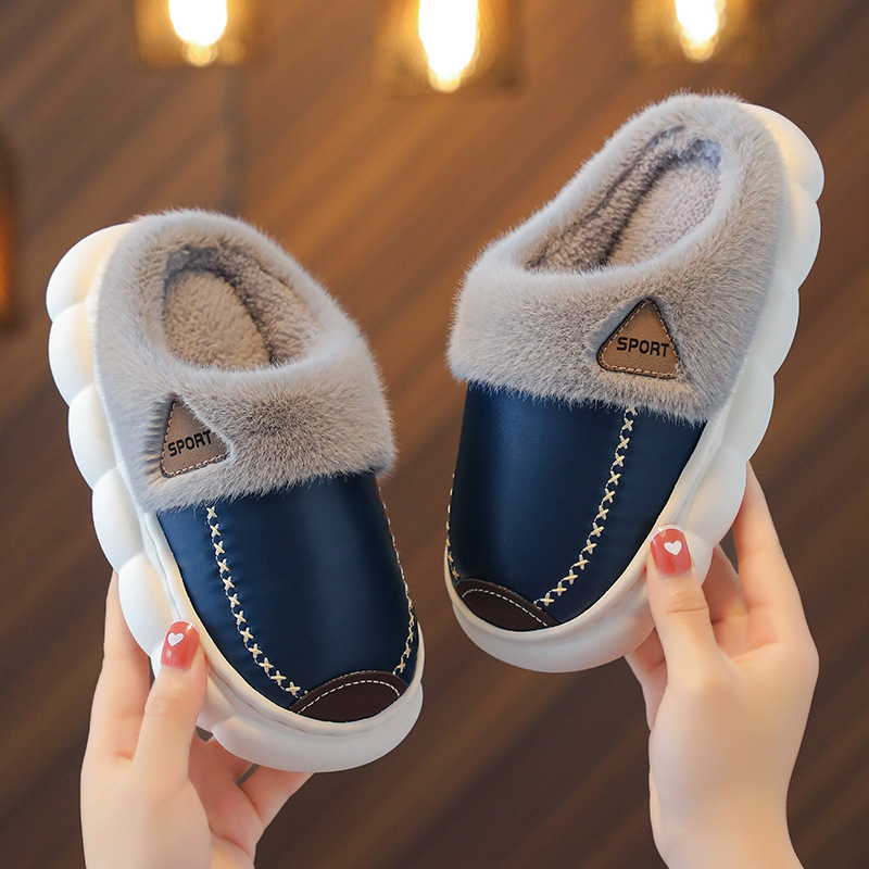 Унисекс памучни пантофи за вкъщи, с карикатурен принт, PVC горна част и PVC подметка, подходящи за деца на възраст 4–6 и 13–16 години, зимна домашна употреба