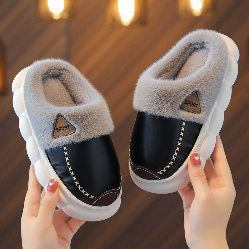 Унисекс памучни пантофи за вкъщи, с карикатурен принт, PVC горна част и PVC подметка, подходящи за деца на възраст 4–6 и 13–16 години, зимна домашна употреба