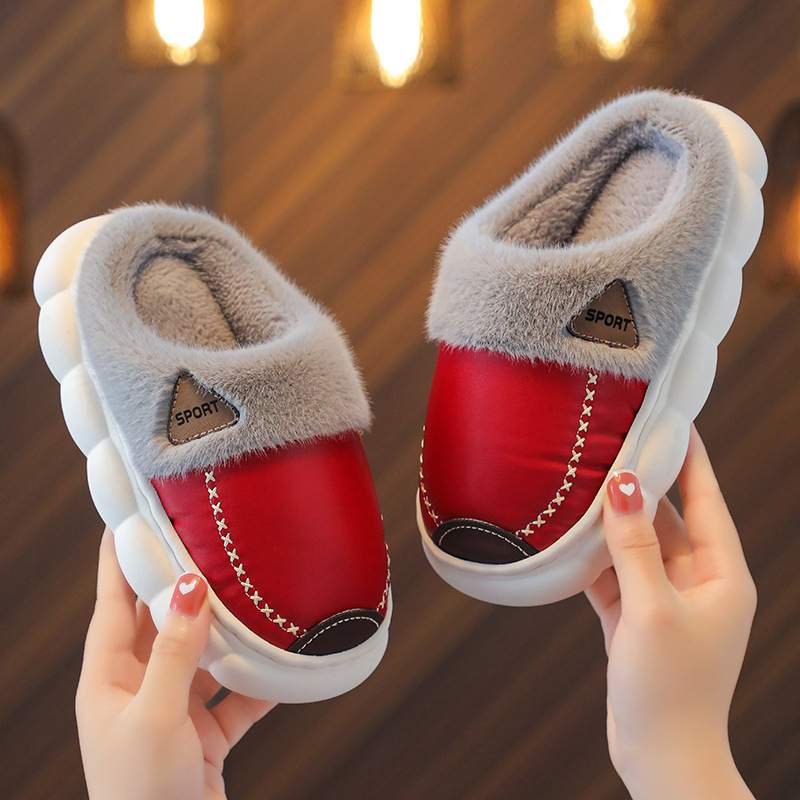 Унисекс памучни пантофи за вкъщи, с карикатурен принт, PVC горна част и PVC подметка, подходящи за деца на възраст 4–6 и 13–16 години, зимна домашна употреба