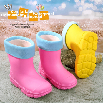 Cizme de ploaie din PVC pentru copii, unisex, înălțime joasă, talpă plată, căptușite cu fleece, patru sezoane, 4–16 ani