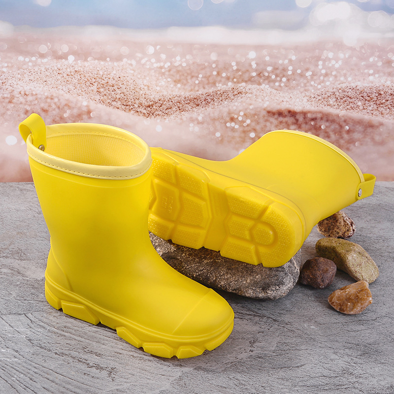 Cizme de ploaie din PVC pentru copii, unisex, înălțime joasă, talpă plată, căptușite cu fleece, patru sezoane, 4–16 ani