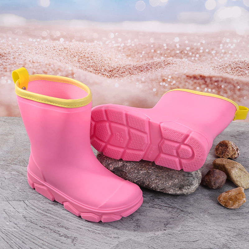 Cizme de ploaie din PVC pentru copii, unisex, înălțime joasă, talpă plată, căptușite cu fleece, patru sezoane, 4–16 ani