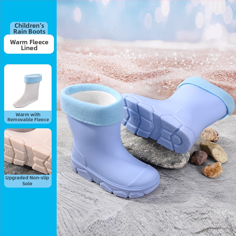Cizme de ploaie din PVC pentru copii, unisex, înălțime joasă, talpă plată, căptușite cu fleece, patru sezoane, 4–16 ani