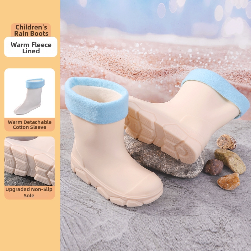 Cizme de ploaie din PVC pentru copii, unisex, înălțime joasă, talpă plată, căptușite cu fleece, patru sezoane, 4–16 ani