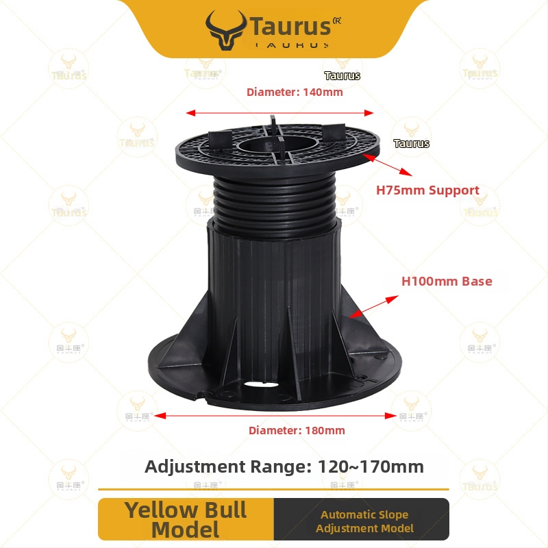 Suport universal cu cap reglabil (0–5°), rază 70–520 mm, capacitate de încărcare 1–2 tone, potrivit pentru ieșiri, acoperișuri și pavaje de terasă