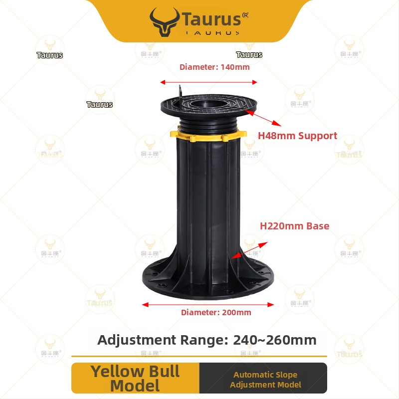 Suport universal cu cap reglabil (0–5°), rază 70–520 mm, capacitate de încărcare 1–2 tone, potrivit pentru ieșiri, acoperișuri și pavaje de terasă