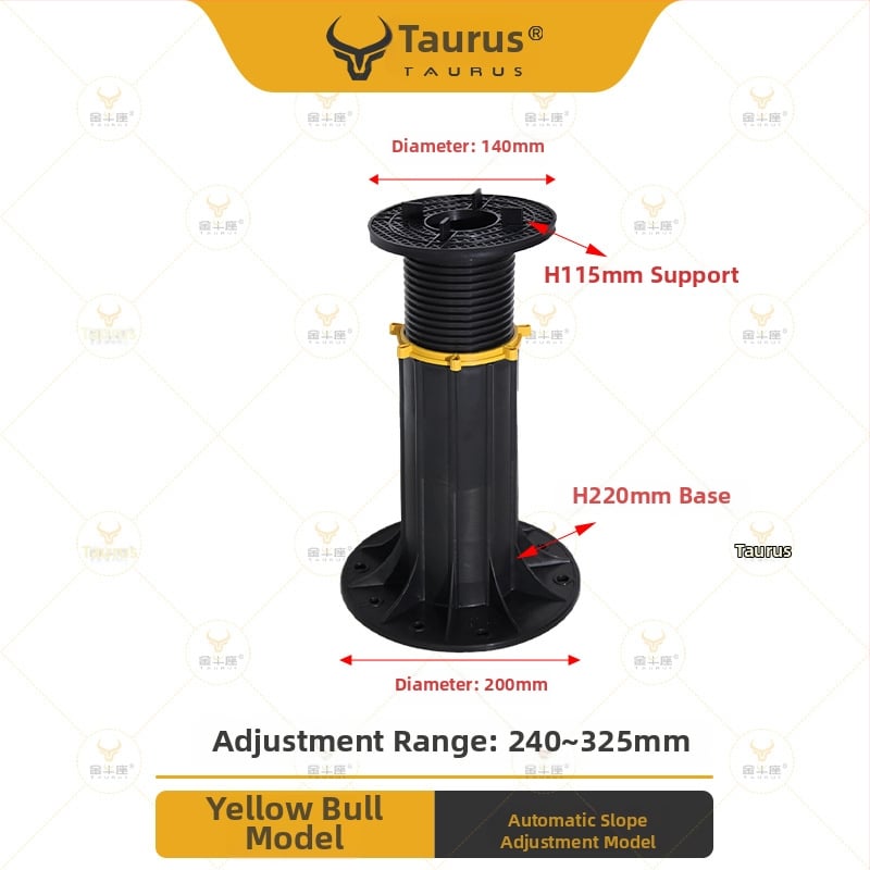 Suport universal cu cap reglabil (0–5°), rază 70–520 mm, capacitate de încărcare 1–2 tone, potrivit pentru ieșiri, acoperișuri și pavaje de terasă