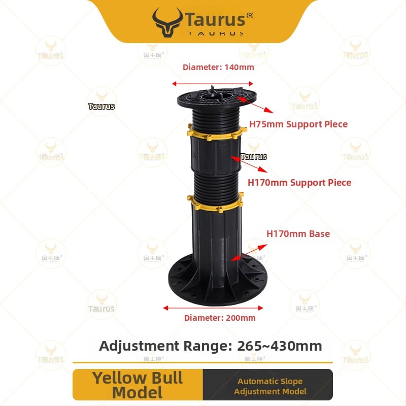 Suport universal cu cap reglabil (0–5°), rază 70–520 mm, capacitate de încărcare 1–2 tone, potrivit pentru ieșiri, acoperișuri și pavaje de terasă