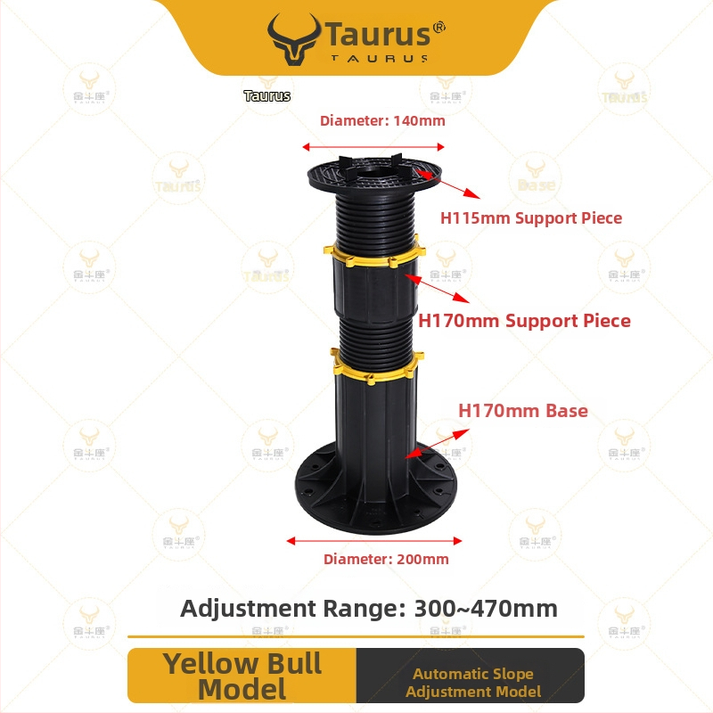 Suport universal cu cap reglabil (0–5°), rază 70–520 mm, capacitate de încărcare 1–2 tone, potrivit pentru ieșiri, acoperișuri și pavaje de terasă