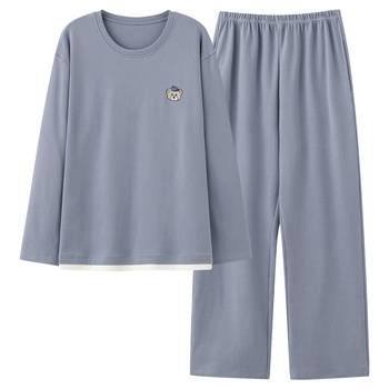 Ανδρικό σετ πιτζάμες από 100% βαμβάκι: πουλόβερ με στρογυλό λαιμό και μακριά μανίκια συν παντελόνια – Μεσαίου βάρους 161–180 g/m², διαπνέον, ελαστικό, κατάλληλο για οικιακή και εξωτερική χρήση