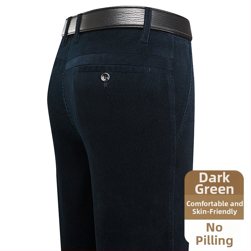 Ανδρικά παντελόνια corduroy, tapered γραμμή, με επένδυση φλίς, παχιά υφή, υψηλή μέση (για μεσήλικες άνδρες)