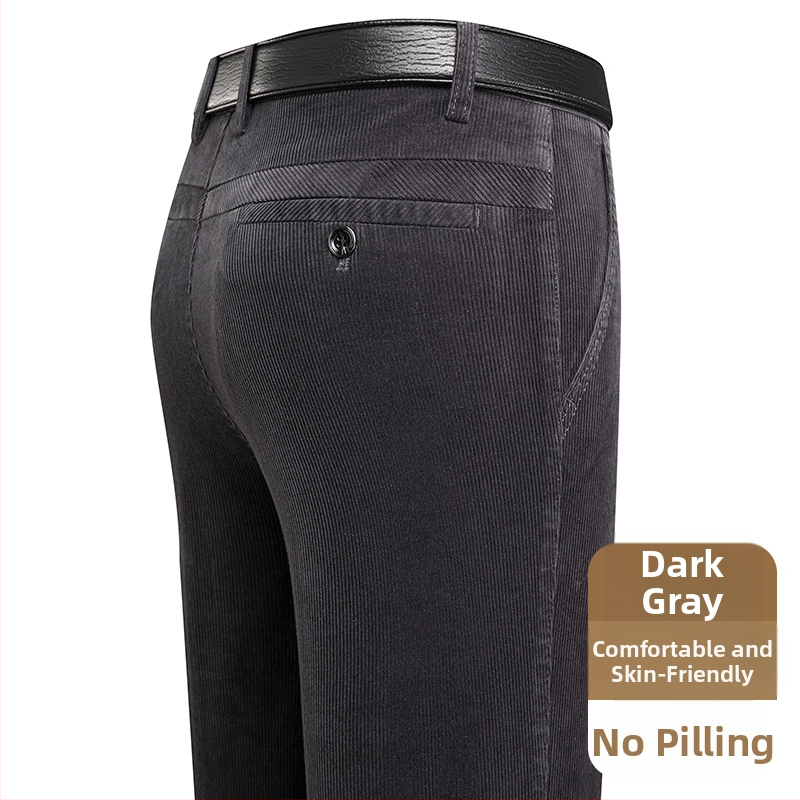 Ανδρικά παντελόνια corduroy, tapered γραμμή, με επένδυση φλίς, παχιά υφή, υψηλή μέση (για μεσήλικες άνδρες)