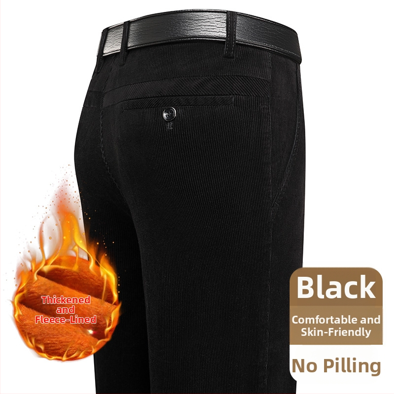 Ανδρικά παντελόνια corduroy, tapered γραμμή, με επένδυση φλίς, παχιά υφή, υψηλή μέση (για μεσήλικες άνδρες)