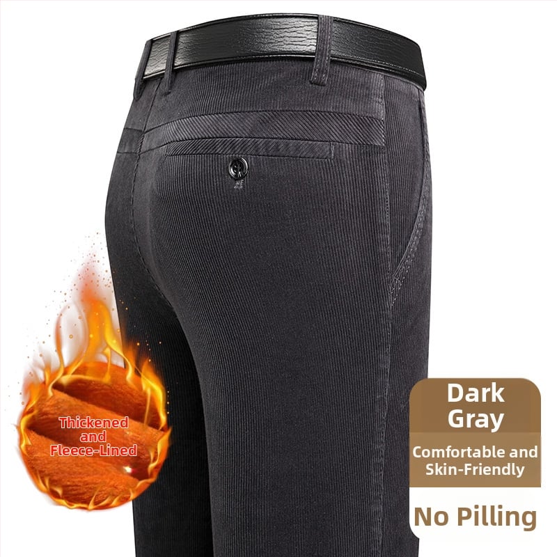 Ανδρικά παντελόνια corduroy, tapered γραμμή, με επένδυση φλίς, παχιά υφή, υψηλή μέση (για μεσήλικες άνδρες)