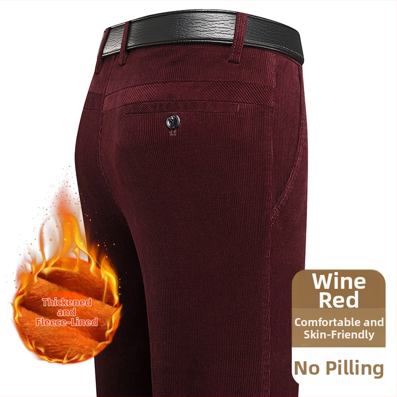 Ανδρικά παντελόνια corduroy, tapered γραμμή, με επένδυση φλίς, παχιά υφή, υψηλή μέση (για μεσήλικες άνδρες)