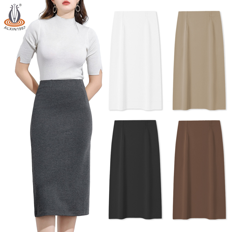 Sukňa s hip strihom, strednej dĺžky, nylonová zmes 30–50%, vysoká elasticita, hot drill dizajn, leto 2024