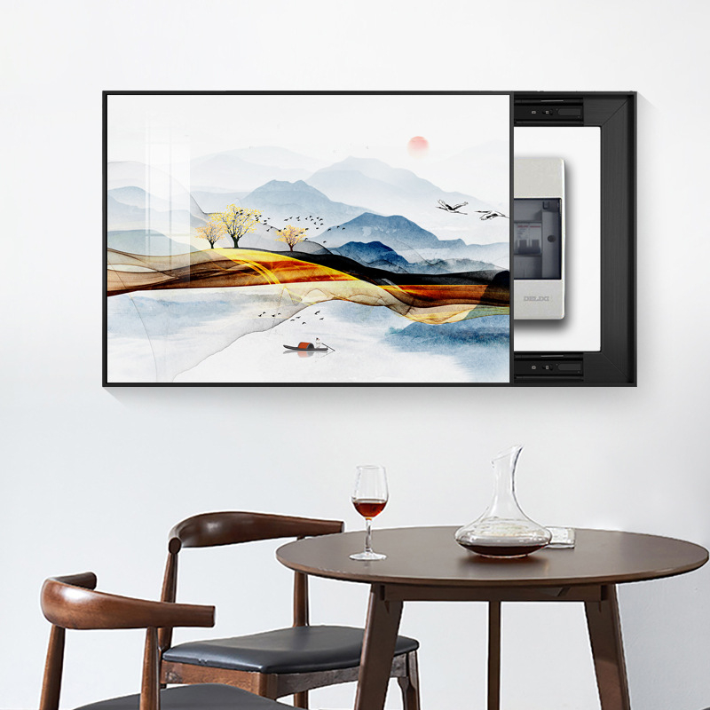 Διακοσμητικό έργο τοίχου για ηλεκτρικό μετρητή, τοπίο, κρεμαστό, πλαίσιο από κράμα αλουμινίου, πίνακας πορσελάνης με κρύσταλλο, νέο κινέζικο στυλ