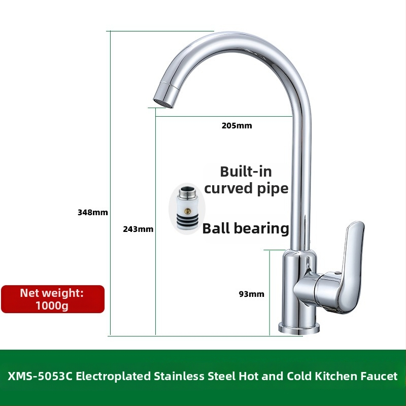 Kuchynský drezový kohútik, 304 nehrdzavejúca oceľ, miešanie horúcej a studenej vody, keramický diskový ventil, model XMS-5001, 0-90°C