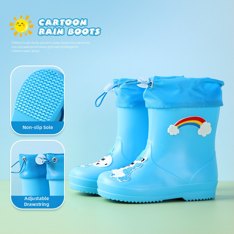 Ghete de ploaie pentru copii, până la gleznă, exterior PVC, impermeabile, talpă antiaderentă, căptușeală din bumbac, pentru vârste 6 luni–6 ani