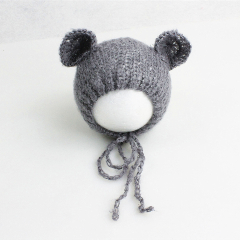 Πλεκτό καπέλο μωρού από mohair, σε μορφή αρκουδάκι, με κυκλικό θόλο, ζεστό για φωτογράφηση άνοιξη/φθινόπωρο, για 0–6 μηνών