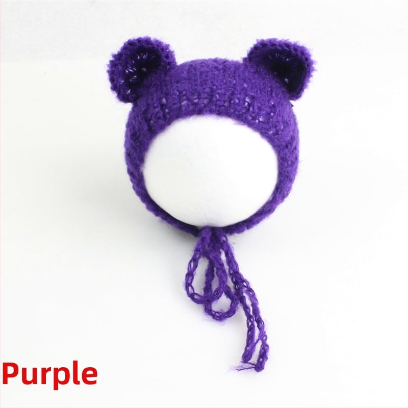 Πλεκτό καπέλο μωρού από mohair, σε μορφή αρκουδάκι, με κυκλικό θόλο, ζεστό για φωτογράφηση άνοιξη/φθινόπωρο, για 0–6 μηνών