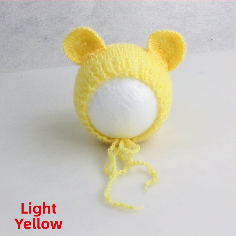 Πλεκτό καπέλο μωρού από mohair, σε μορφή αρκουδάκι, με κυκλικό θόλο, ζεστό για φωτογράφηση άνοιξη/φθινόπωρο, για 0–6 μηνών