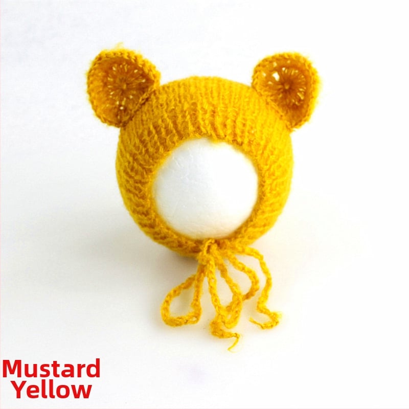 Πλεκτό καπέλο μωρού από mohair, σε μορφή αρκουδάκι, με κυκλικό θόλο, ζεστό για φωτογράφηση άνοιξη/φθινόπωρο, για 0–6 μηνών