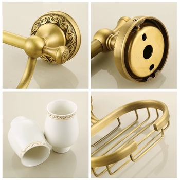 Bakreni držač za ručnike u kupaonici, europskog stila, brušeni završetak, montaža bez bušenja, komplet od šest dijelova ili više