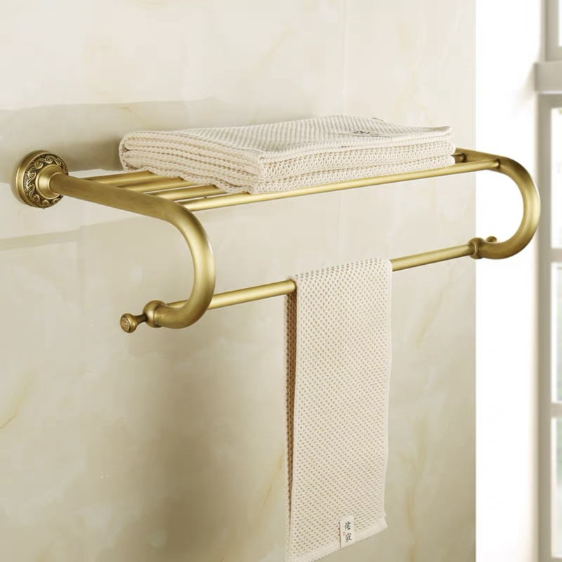 Bakreni držač za ručnike u kupaonici, europskog stila, brušeni završetak, montaža bez bušenja, komplet od šest dijelova ili više